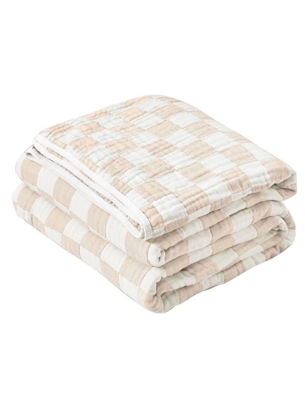 Gingham Beige + White Quilt Throw Size New Prewashed Hand Crafted Medium Check - Picture 6 of 12
